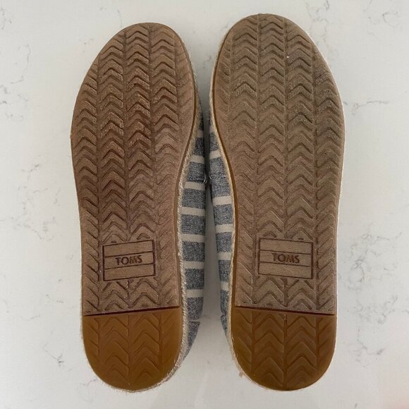 TOMS Alpargata Rope Slip On Stripe Recycled Canvas Shoe Blue Off Wht Sz 9 NWOT - Picture 8 of 13
